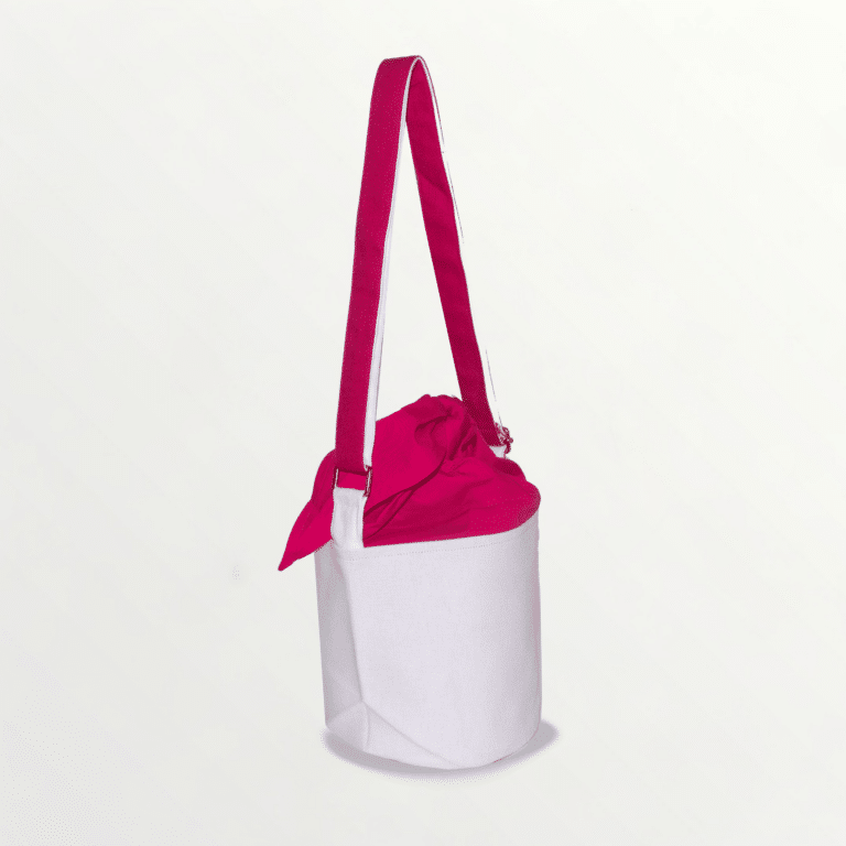 sac seau base ronde écoresponsable rose avec anse