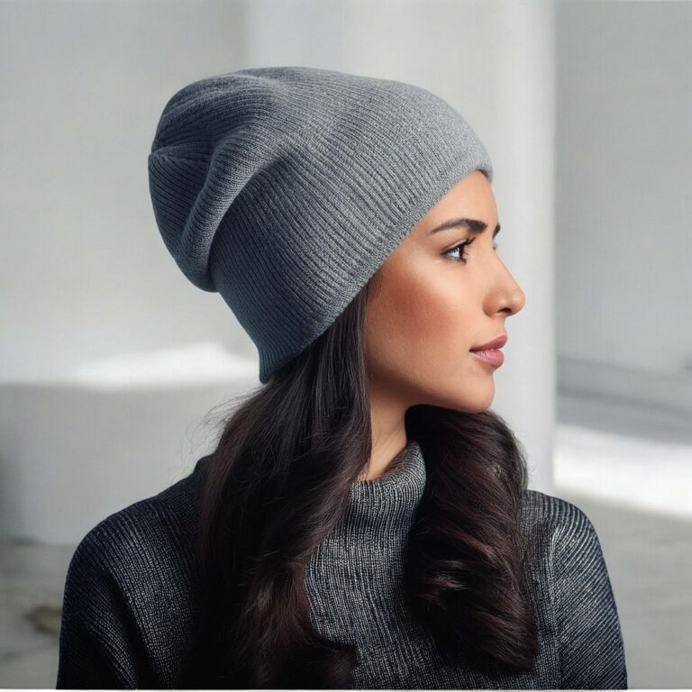 Bonnet polyester gris porté par une femme